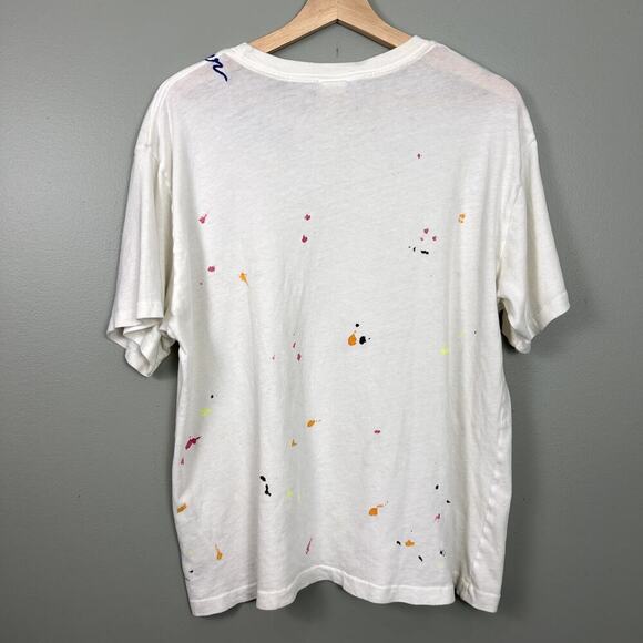 ISMBS Tee White Paint Splatter Cotton Collar Embroidered T-Shirt size Large - Picture 6 of 8